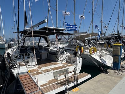 Cockpit of Fata Morgana, a Beneteau Oceanis 41 sailboat at Kos, Greece