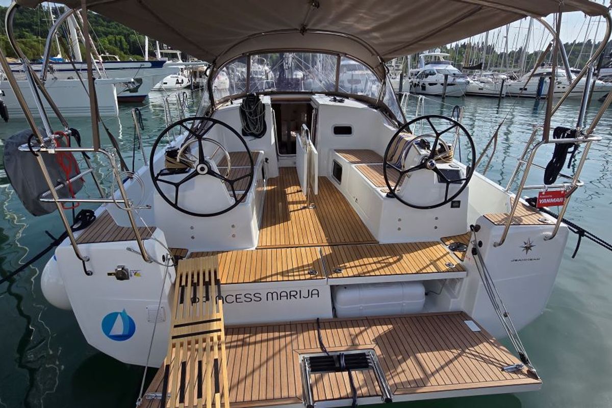 Cockpit of Princess Marija, a Jeanneau Sun Odyssey 380 sailboat at Grad Pula, Croatia