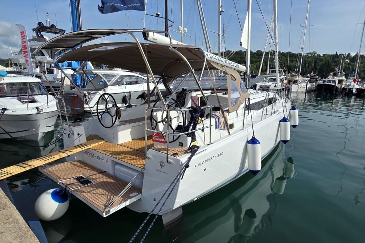 Exterior view of Princess Marija, a Jeanneau Sun Odyssey 380 sailboat at Grad Pula, Croatia
