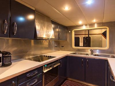 Galley of Troy Explorer, a Chung Hwa Boat Building Co. Ltd Trawler 77 yacht at Bodrum, Turkey