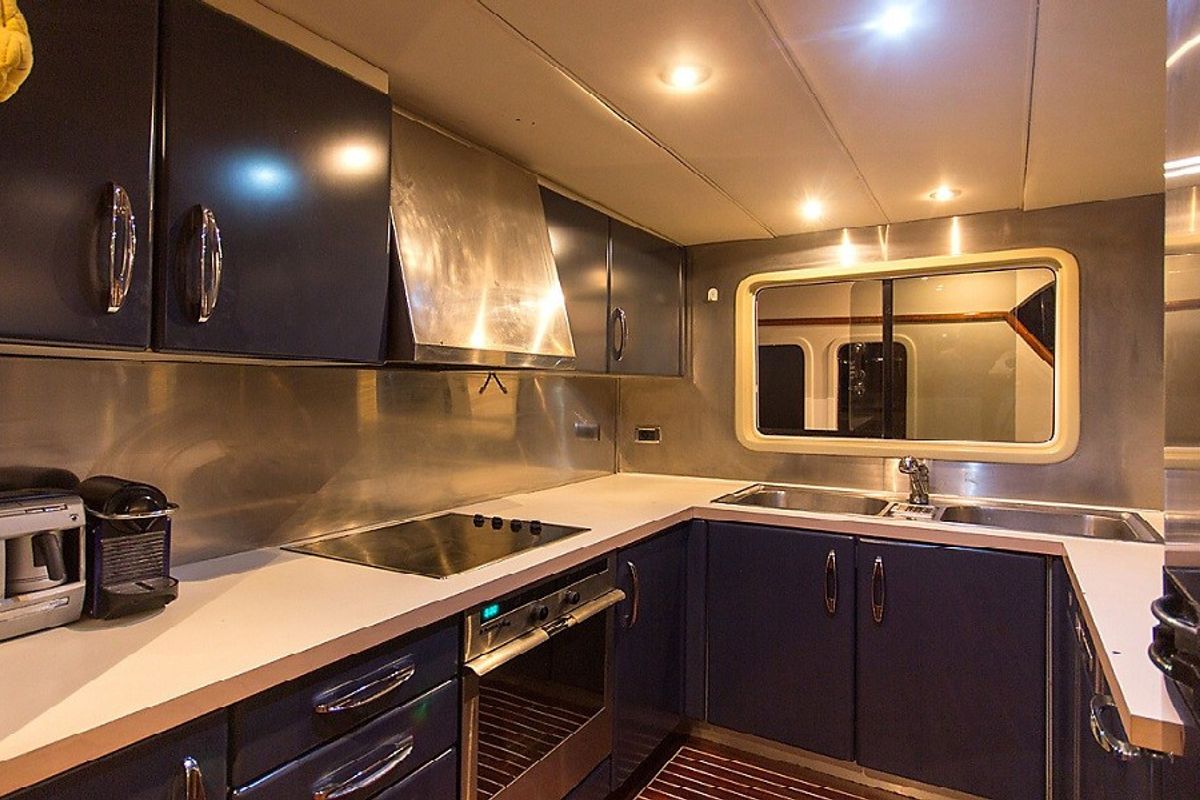 Galley of Troy Explorer, a Chung Hwa Boat Building Co. Ltd Trawler 77 yacht at Bodrum, Turkey