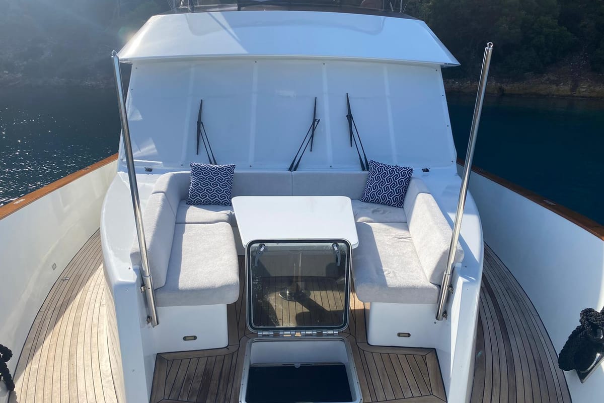 Cabin on Troy Explorer, a Chung Hwa Boat Building Co. Ltd Trawler 77 yacht at Bodrum, Turkey