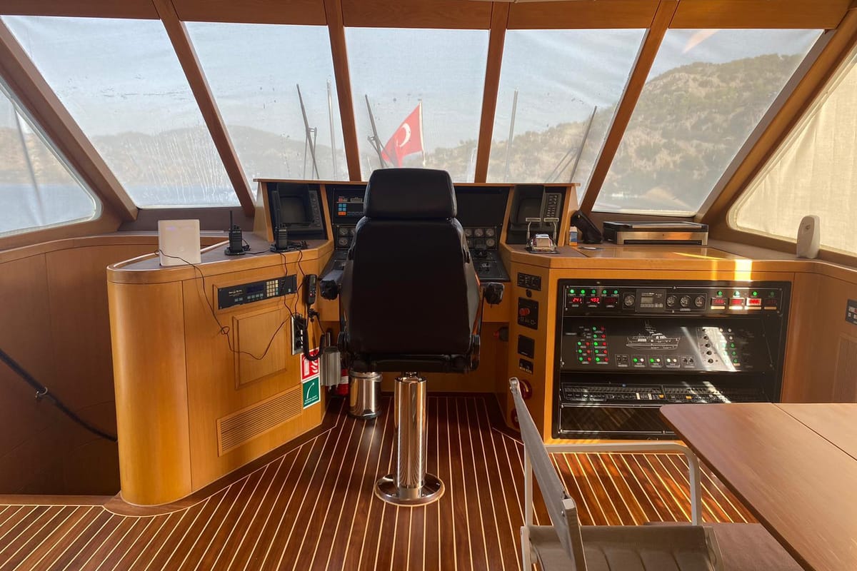 Troy Explorer, a Chung Hwa Boat Building Co. Ltd Trawler 77 yacht at Bodrum, Turkey