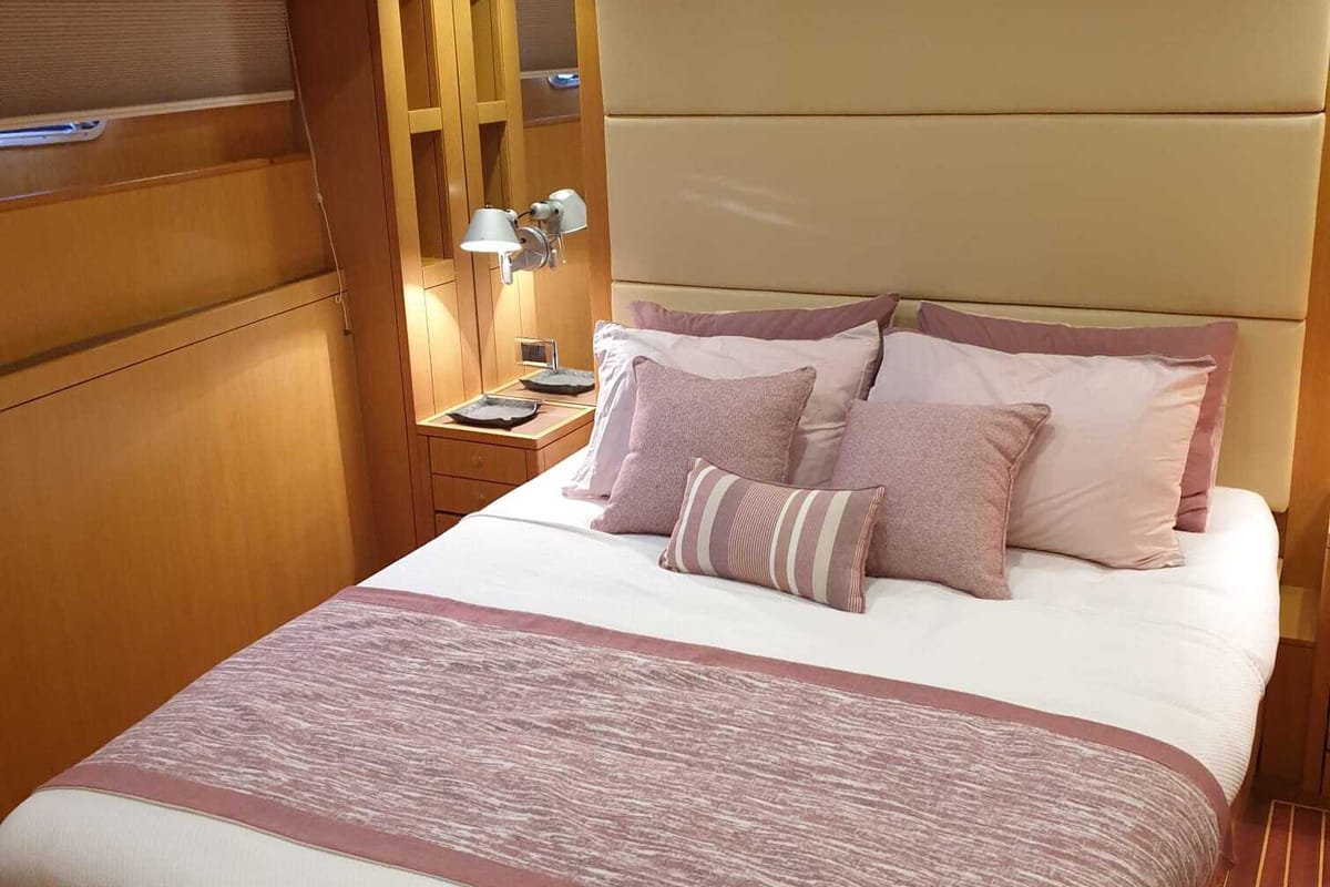 Deck of Troy Explorer, a Chung Hwa Boat Building Co. Ltd Trawler 77 yacht at Bodrum, Turkey