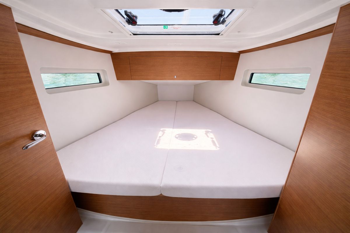 Cabin on All in, a Jeanneau Sun Odyssey 350 sailboat at Nettuno, Italy