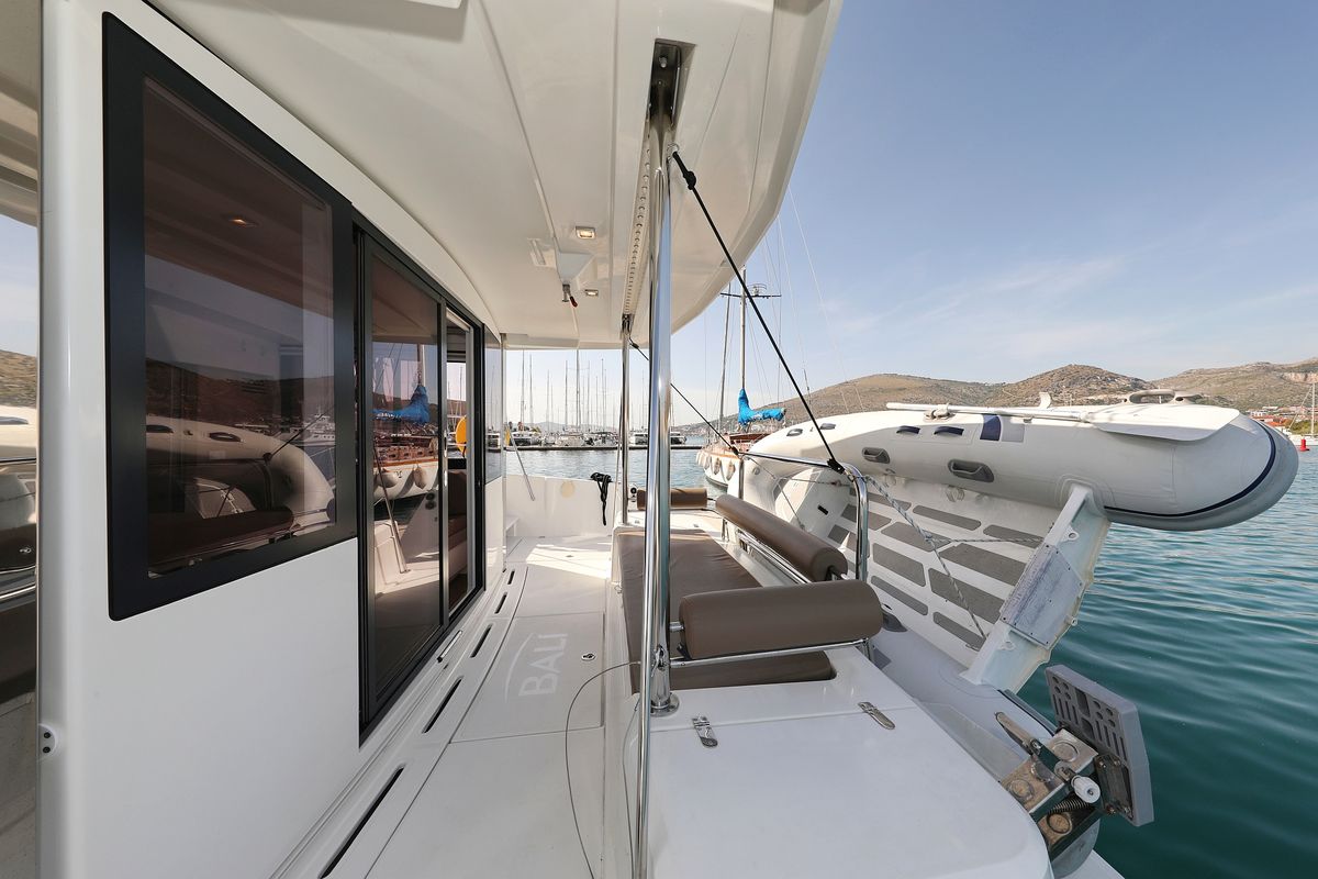 Deck of Escape I, a Bali 4.1 catamaran at Grad Trogir, Croatia