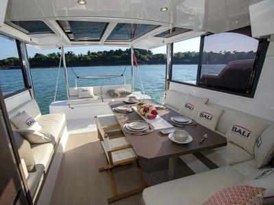 Deck of Wow, a Bali Catspace catamaran at Capo d'Orlando, Italy