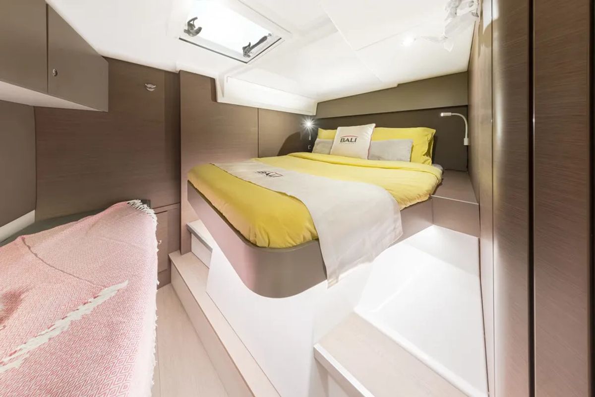 Cabin on Wow, a Bali Catspace catamaran at Capo d'Orlando, Italy