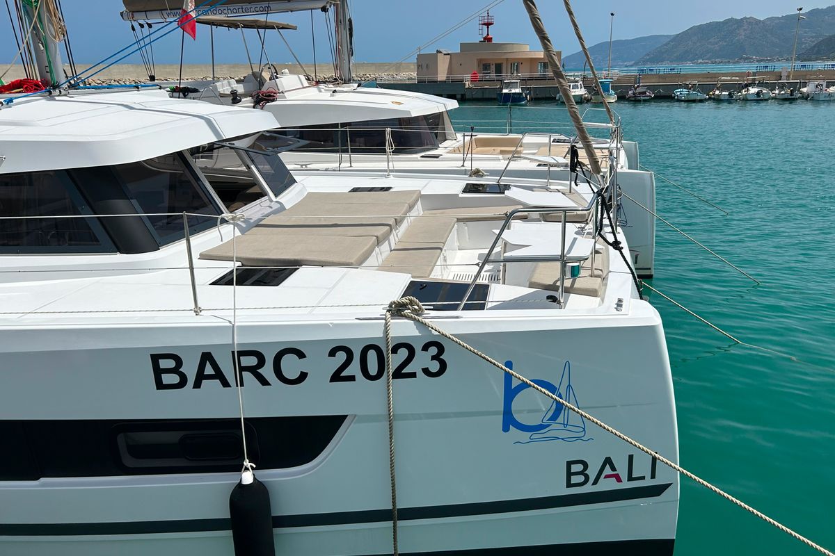 Exterior view of Wow, a Bali Catspace catamaran at Capo d'Orlando, Italy