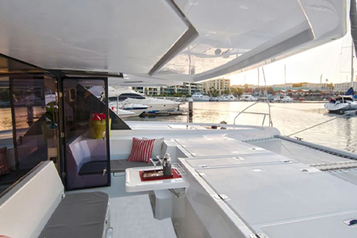 Deck of Sunsail 454L Premium, a Leopard 45 catamaran at Dubrovnik, Croatia
