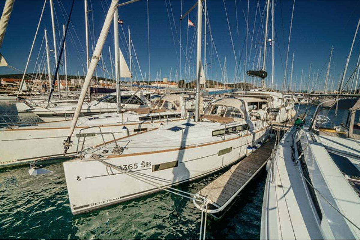 Exterior view of HAPPY, a Beneteau Oceanis 38 sailboat at Grad Šibenik, Croatia