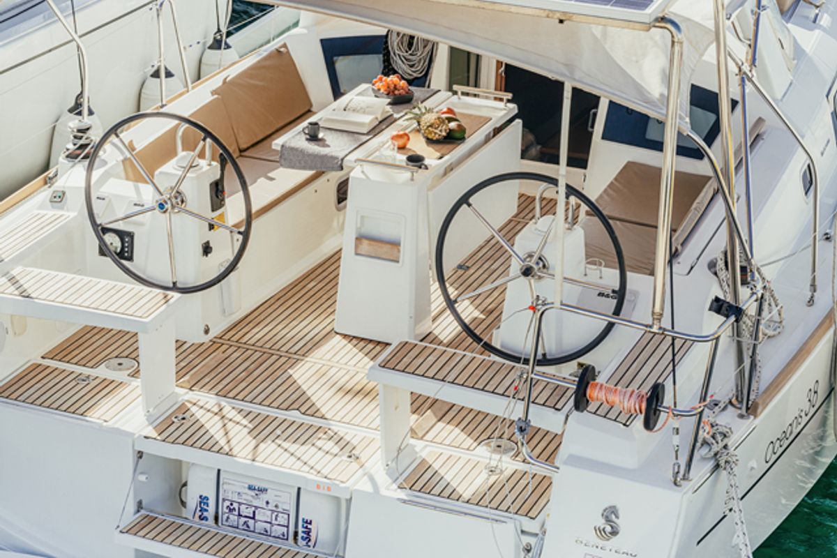 Cockpit of HAPPY, a Beneteau Oceanis 38 sailboat at Grad Šibenik, Croatia