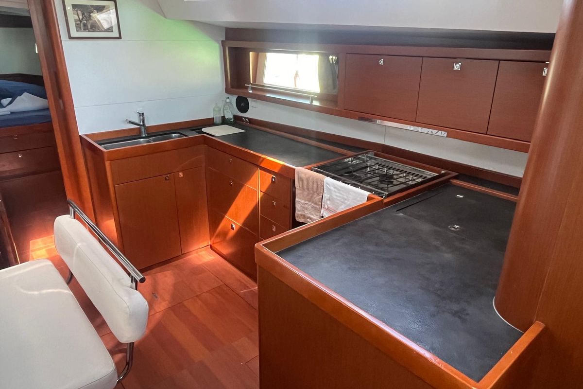 Galley of Marilyn, a Beneteau Oceanis 48 sailboat at Cannigione, Italy