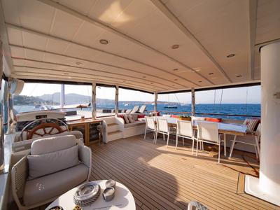 Cockpit of Caustic, a Custom Made Caustic sailboat at Bodrum, Turkey