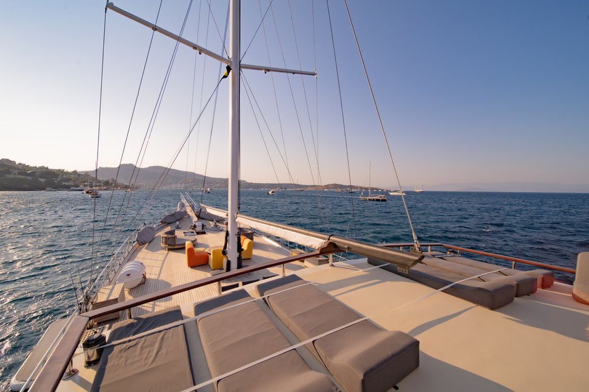 Deck of Caustic, a Custom Made Caustic sailboat at Bodrum, Turkey