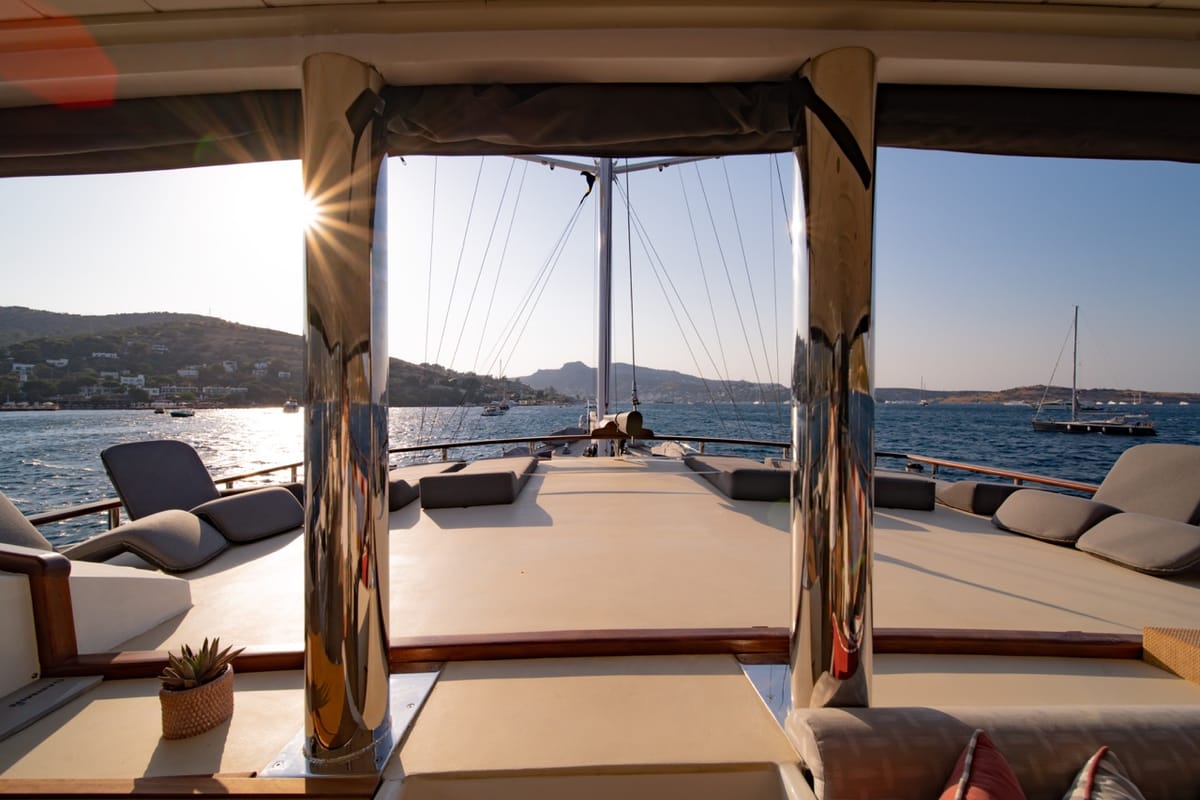 Deck of Caustic, a Custom Made Caustic sailboat at Bodrum, Turkey