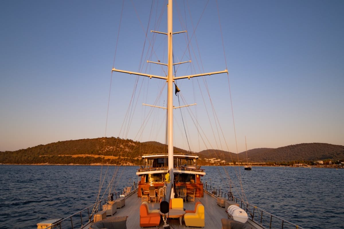 Deck of Caustic, a Custom Made Caustic sailboat at Bodrum, Turkey