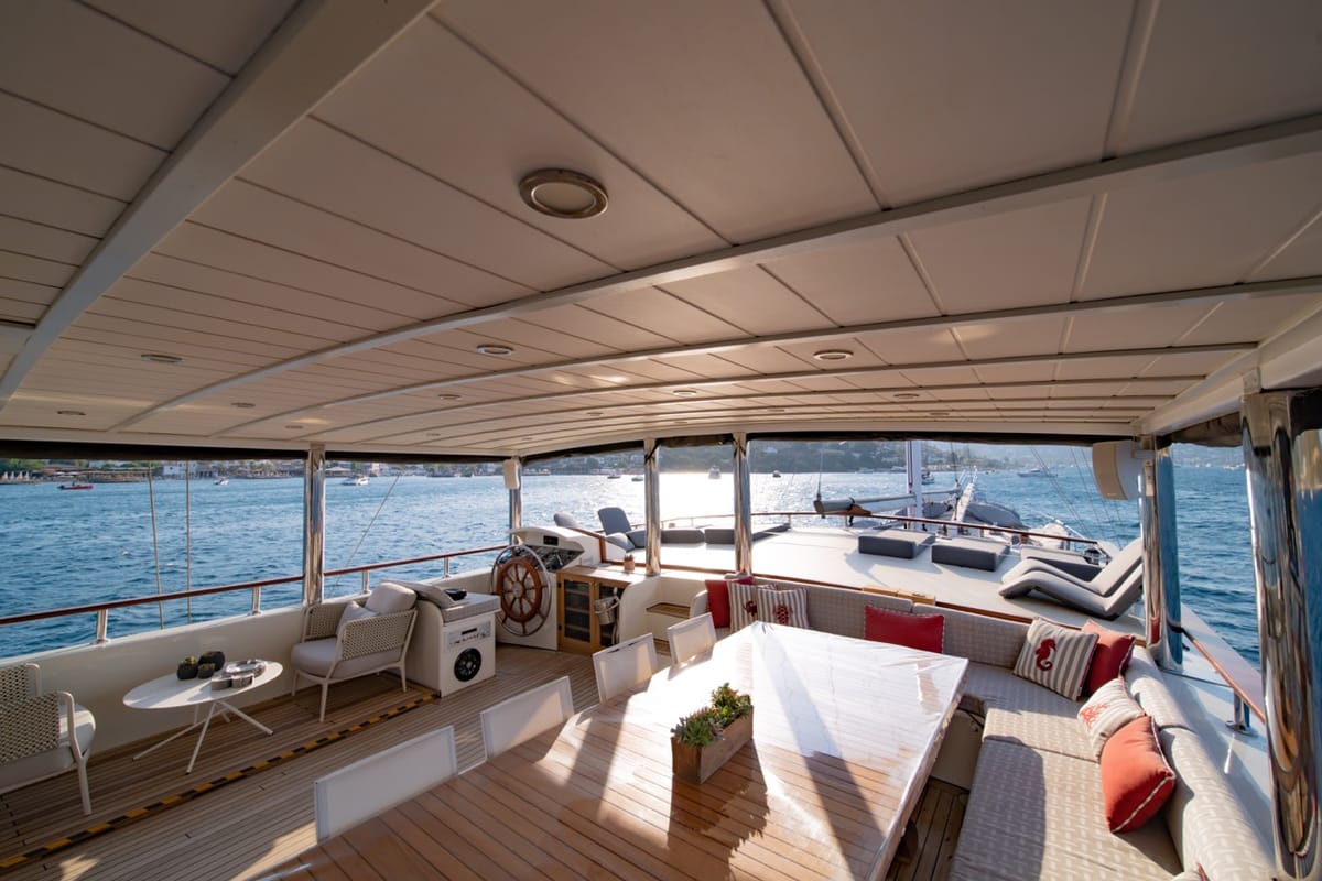 Cockpit of Caustic, a Custom Made Caustic sailboat at Bodrum, Turkey