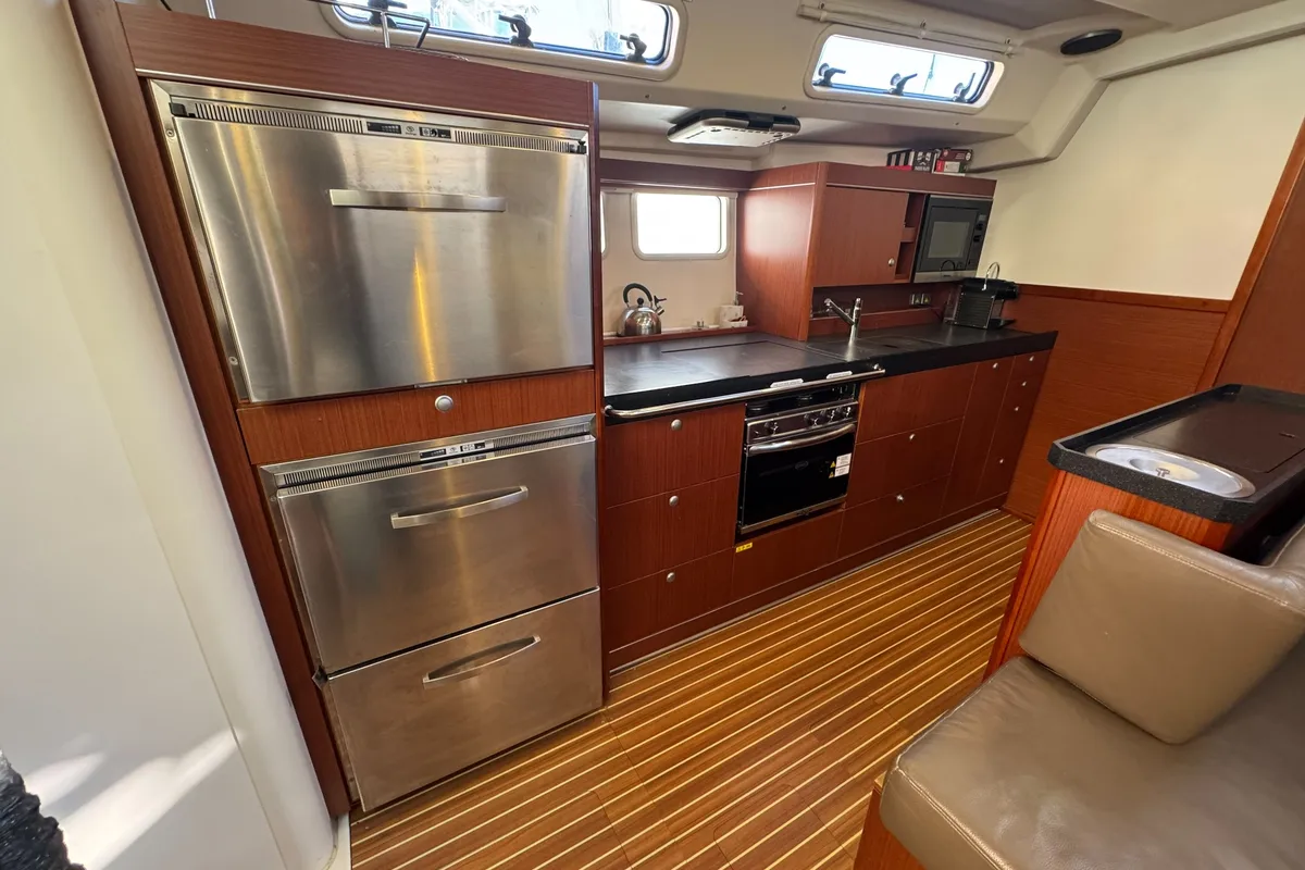 Galley of Team B, a Hanse Yachts Hanse 505 sailboat at Grimaud, France