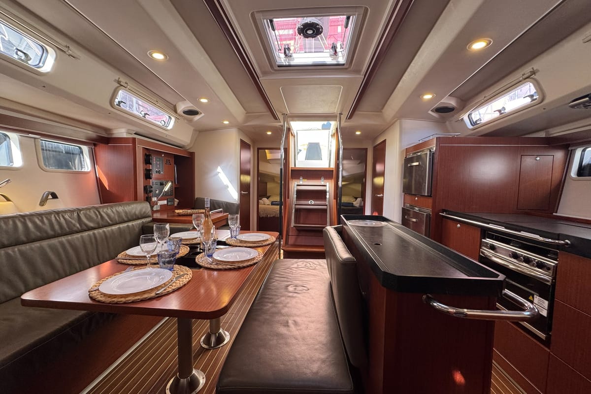 Salon of Team B, a Hanse Yachts Hanse 505 sailboat at Grimaud, France