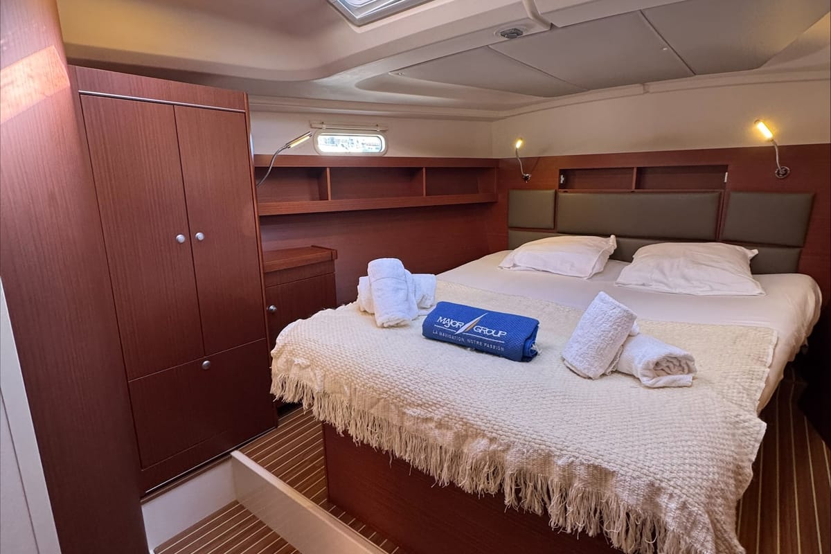 Cabin on Team B, a Hanse Yachts Hanse 505 sailboat at Grimaud, France
