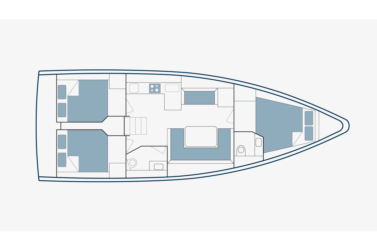 Floor plan of Bluestone, a Bavaria C42 sailboat at Pylaros Municipal Unit, Greece