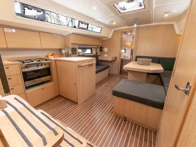 Galley of Bluestone, a Bavaria C42 sailboat at Pylaros Municipal Unit, Greece