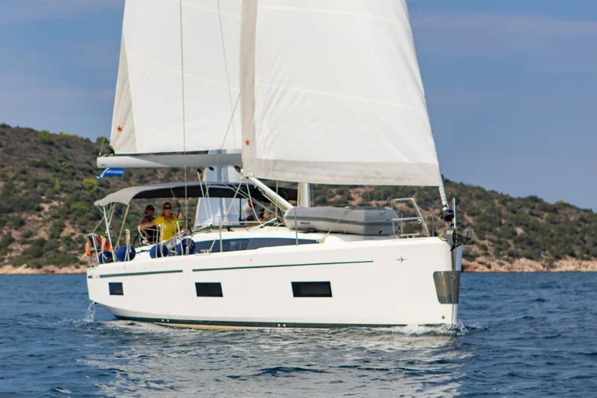Exterior view of Bluestone, a Bavaria C42 sailboat at Pylaros Municipal Unit, Greece