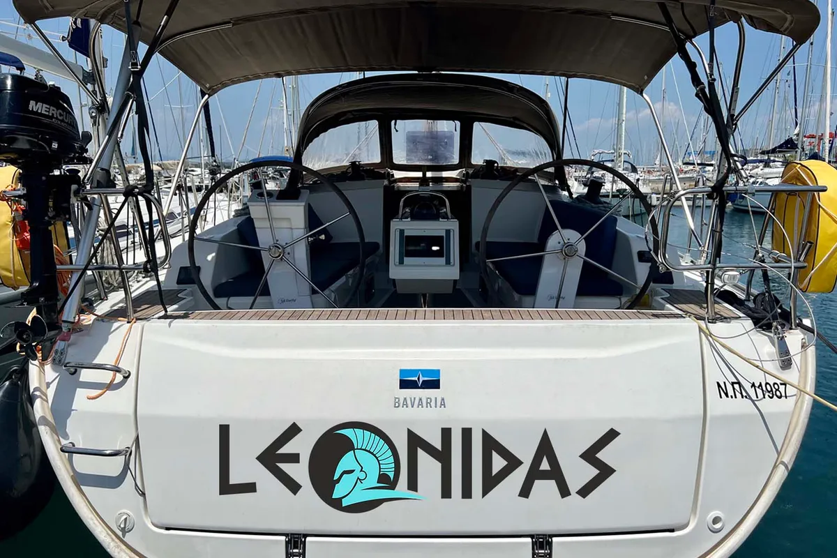 Cockpit of Leonidas, a Bavaria Cruiser 41 sailboat at Lavreotiki Municipal Unit, Greece