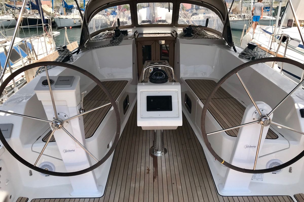 Cockpit of Leonidas, a Bavaria Cruiser 41 sailboat at Lavreotiki Municipal Unit, Greece