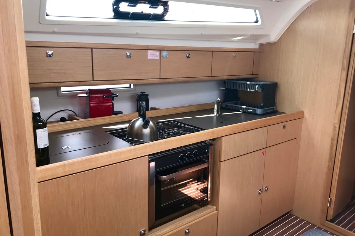 Galley of Leonidas, a Bavaria Cruiser 41 sailboat at Lavreotiki Municipal Unit, Greece