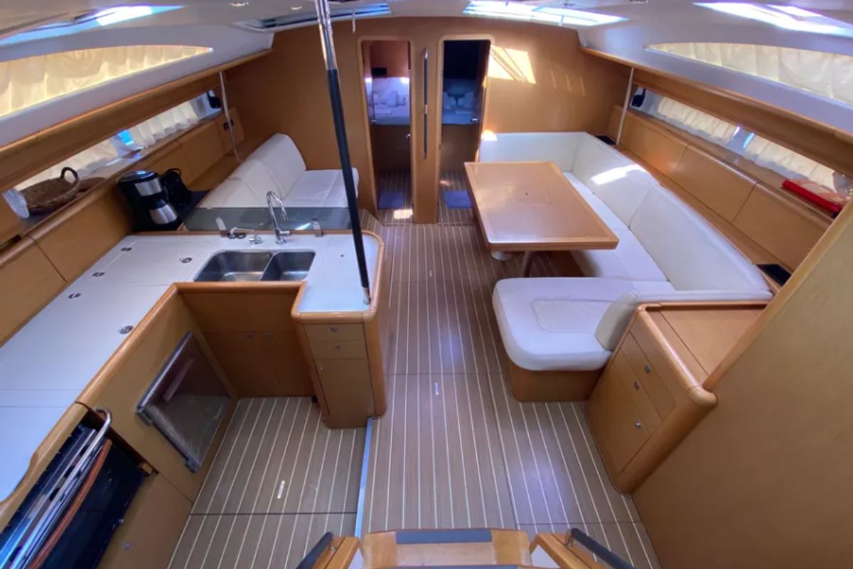 Salon of Christianna 12, a Jeanneau 53 sailboat at Athens, Greece
