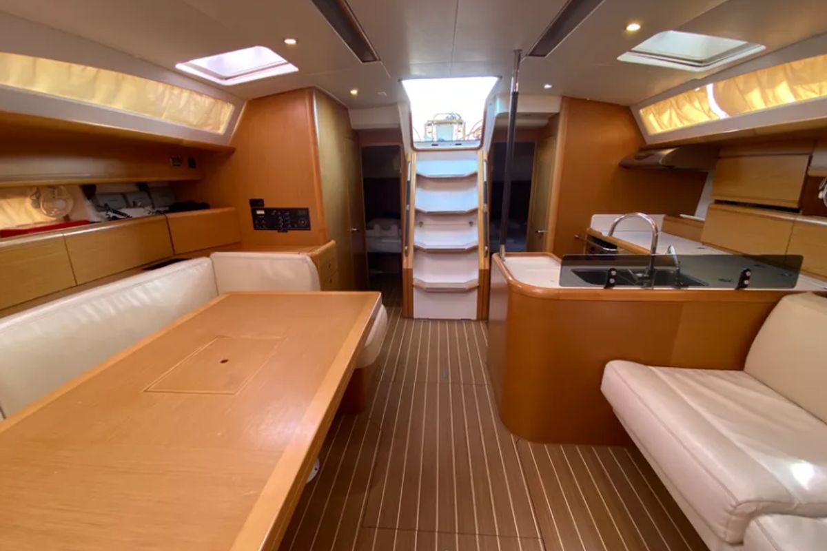 Salon of Christianna 12, a Jeanneau 53 sailboat at Athens, Greece