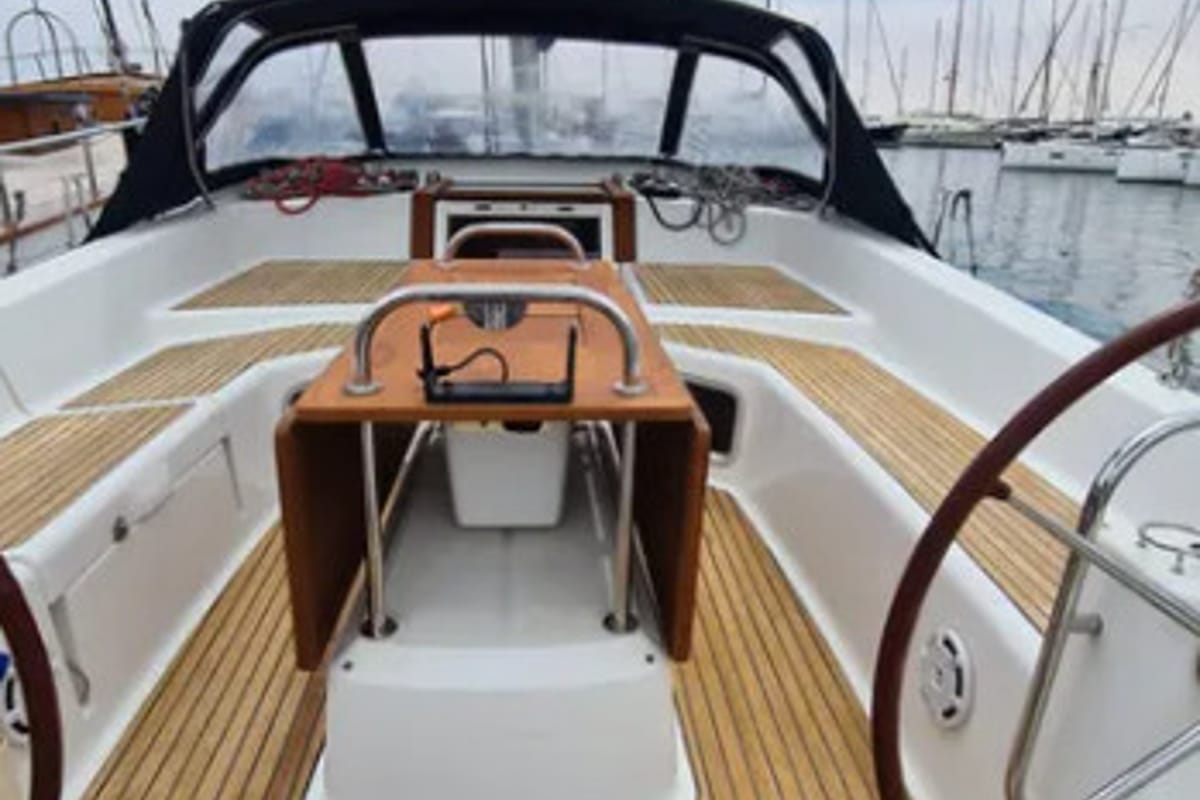 Deck of Christianna 12, a Jeanneau 53 sailboat at Athens, Greece
