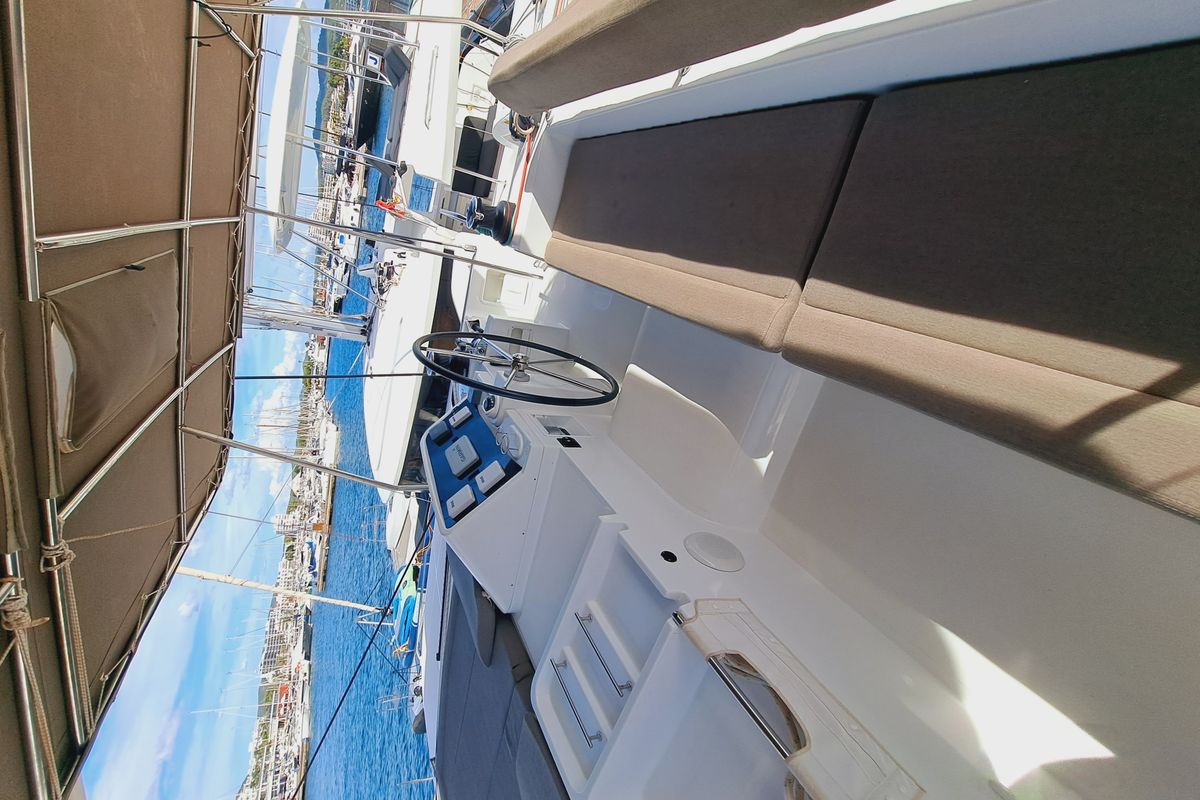 Cockpit of Lluna, a Lagoon 450 catamaran at Sant Antoni de Portmany, Spain