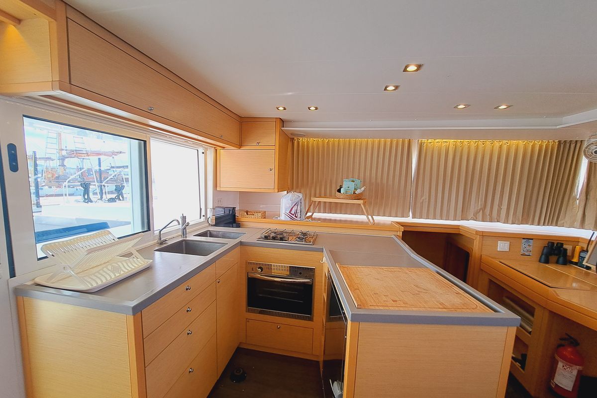 Galley of Lluna, a Lagoon 450 catamaran at Sant Antoni de Portmany, Spain