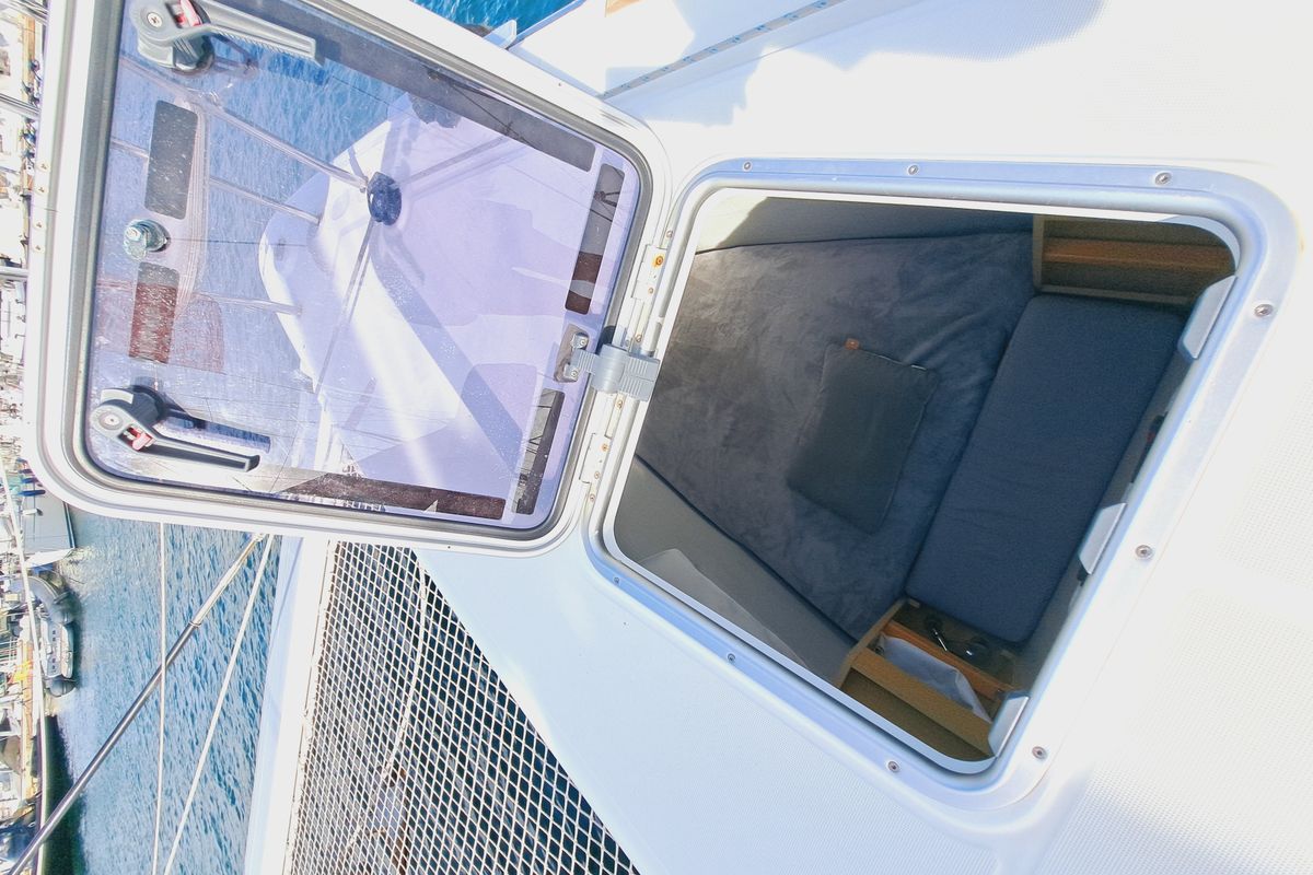 Cabin on Lluna, a Lagoon 450 catamaran at Sant Antoni de Portmany, Spain