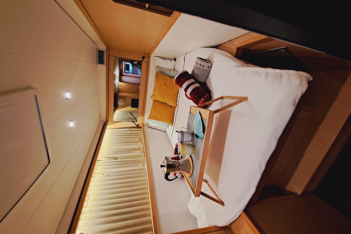 Cabin on Lluna, a Lagoon 450 catamaran at Sant Antoni de Portmany, Spain