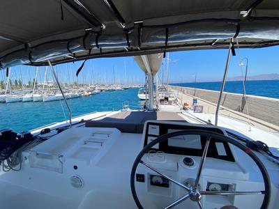 Cockpit of ISMA, a Lagoon 450 Fly catamaran at Sami Municipal Unit, Greece