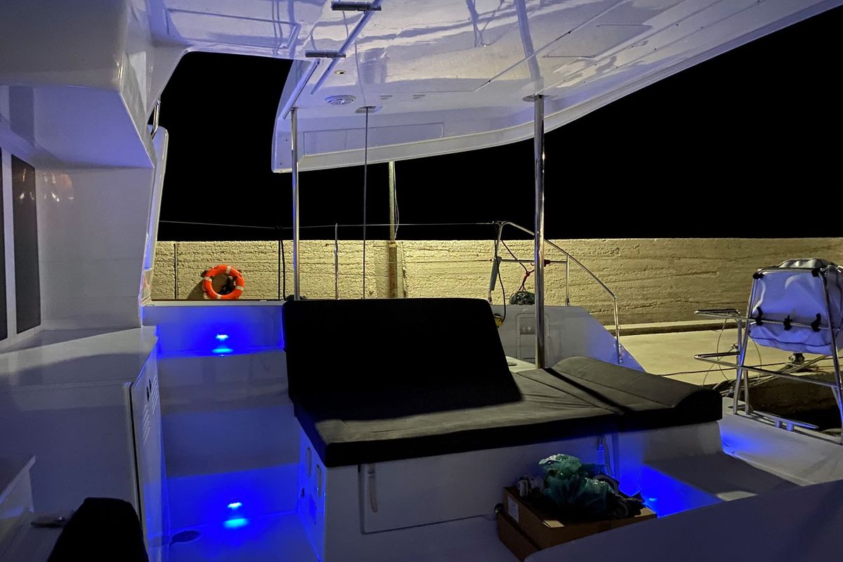 Deck of ISMA, a Lagoon 450 Fly catamaran at Sami Municipal Unit, Greece