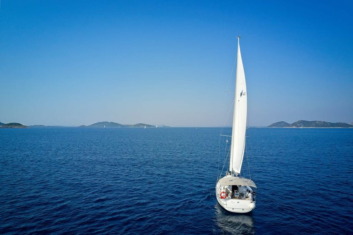 Exterior view of Mh 72, a Bavaria Cruiser 41 sailboat at Murter, Croatia