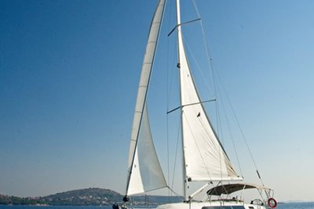 Exterior view of Mh 72, a Bavaria Cruiser 41 sailboat at Murter, Croatia