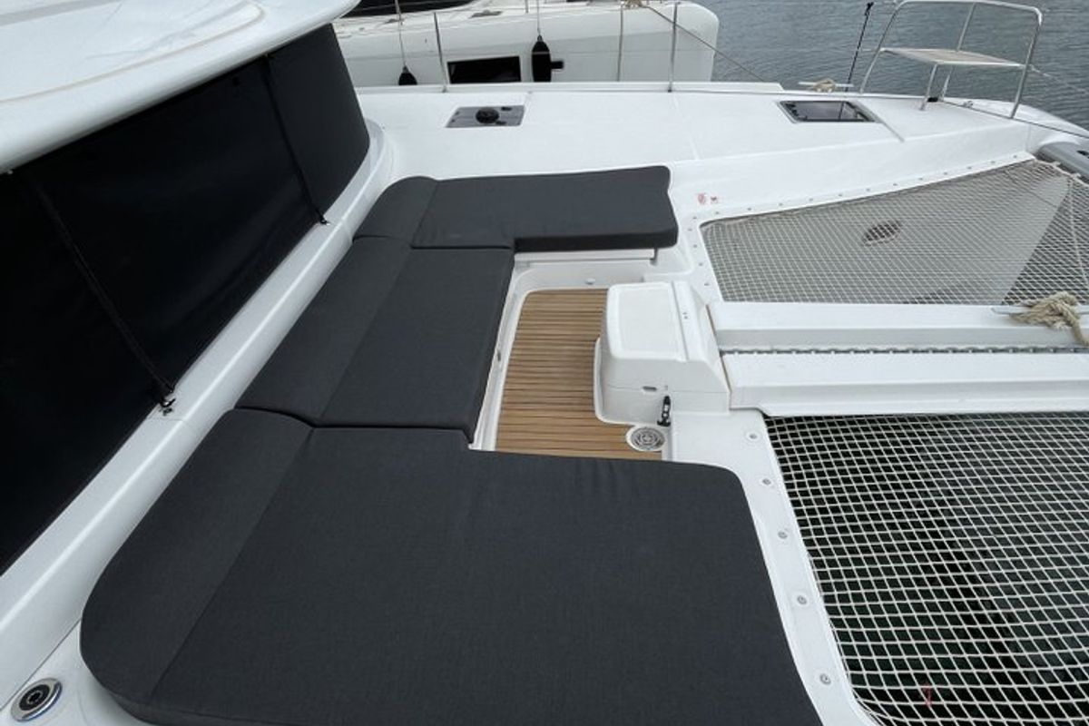 Deck of Astraeus, a Lagoon 46 catamaran at Skiathos, Greece