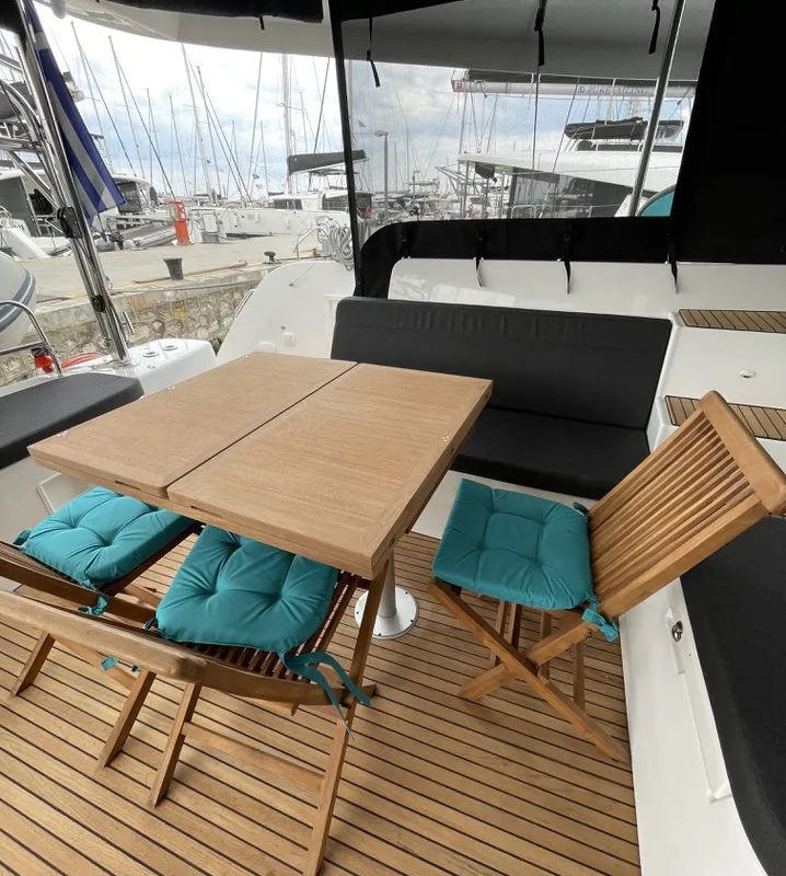 Deck of Astraeus, a Lagoon 46 catamaran at Skiathos, Greece