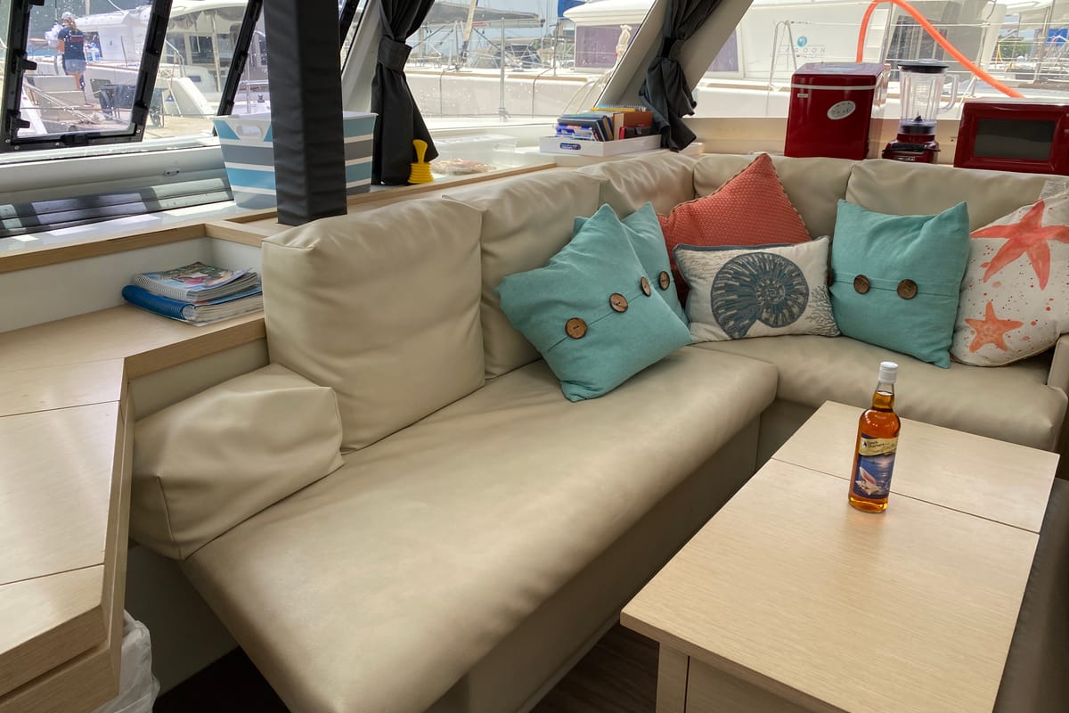 Salon of Island Life, a Fountaine Pajot Lucia 40 catamaran at Road Town, British Virgin Islands