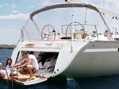 Deck of Patroklos, a Bavaria Cruiser 45 sailboat at Municipal Unit of Lefkada, Greece