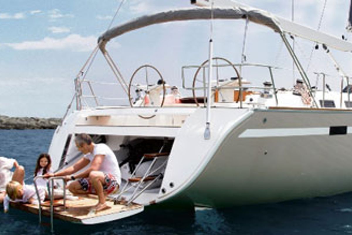Deck of Patroklos, a Bavaria Cruiser 45 sailboat at Municipal Unit of Lefkada, Greece