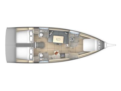 Floor plan of Tamata, a Dufour 41 sailboat at Piombino, Italy