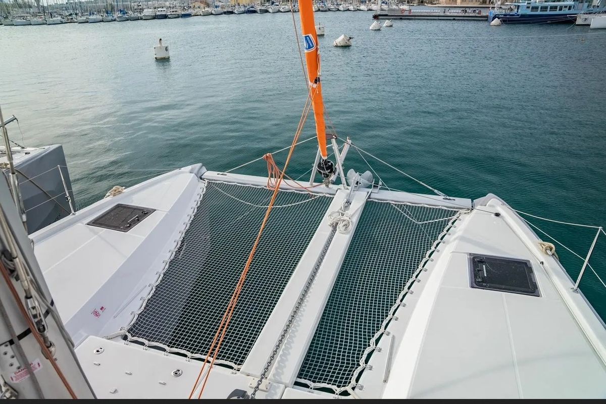 Deck of Alpamapa, a Excess 11 catamaran at Toulon, France
