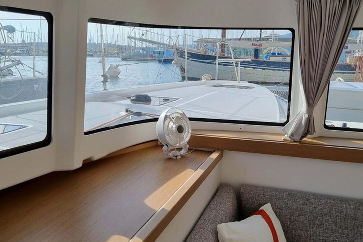 Salon of Alpamapa, a Excess 11 catamaran at Toulon, France